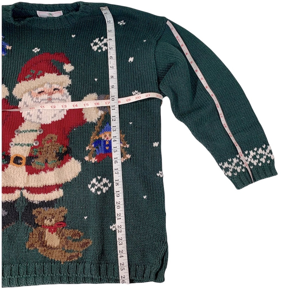 Vintage HBASKIN Ugly Sweater Santa Knit Green Heavy Christmas Long Sleeve - Picture 6 of 10